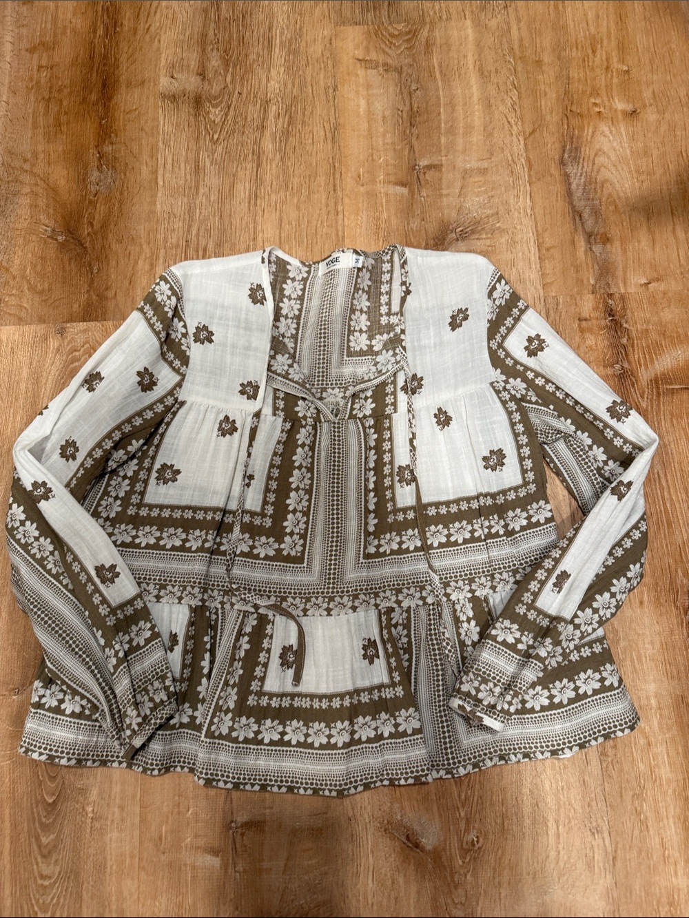 Boho Blouse — Ivory and brown, Size Med